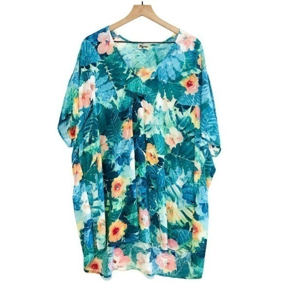 Show Me MuMu Keahi Mini Dress Tunic Small Tropical Floral Beach Cruise Boho
